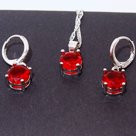 Fashion Jewelry Jewelry - ⭐Bundle Sale⭐ 4Pc. Ruby Earrings and Necklace Set Solid 925 Sterling Silver